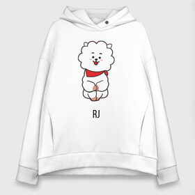 Женское худи Oversize хлопок с принтом BTS BT21 RJ , френч-терри — 70% хлопок, 30% полиэстер. Мягкий теплый начес внутри —100% хлопок | боковые карманы, эластичные манжеты и нижняя кромка, капюшон на магнитной кнопке | Тематика изображения на принте: bt21 | bts | j hope | jimin | jin | jungkook | k pop | puzzle star bt21 | rj | rm | suga | v | для детей | игра | музыка