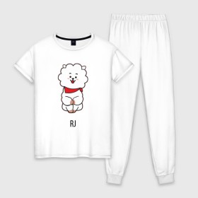 Женская пижама хлопок с принтом BTS BT21 RJ , 100% хлопок | брюки и футболка прямого кроя, без карманов, на брюках мягкая резинка на поясе и по низу штанин | bt21 | bts | j hope | jimin | jin | jungkook | k pop | puzzle star bt21 | rj | rm | suga | v | для детей | игра | музыка