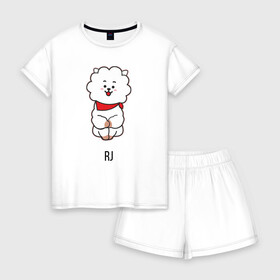 Женская пижама с шортиками хлопок с принтом BTS BT21 RJ , 100% хлопок | футболка прямого кроя, шорты свободные с широкой мягкой резинкой | bt21 | bts | j hope | jimin | jin | jungkook | k pop | puzzle star bt21 | rj | rm | suga | v | для детей | игра | музыка