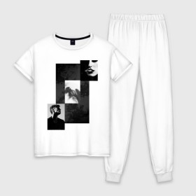 Женская пижама хлопок с принтом Чёрно-белые фото , 100% хлопок | брюки и футболка прямого кроя, без карманов, на брюках мягкая резинка на поясе и по низу штанин | black and white
