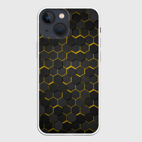 Чехол для iPhone 13 mini с принтом OCTAGON желтый ,  |  | neon octagon | octagon | желтые соты | желтые соты в неоне | неон | неоновые соты | шестиугольники