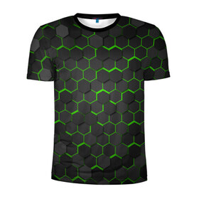 Мужская футболка 3D спортивная с принтом OCTAGON зеленый , 100% полиэстер с улучшенными характеристиками | приталенный силуэт, круглая горловина, широкие плечи, сужается к линии бедра | neon octagon | octagon | зеленые соты | зеленые соты в неоне | неон | неоновые соты | шестиугольники