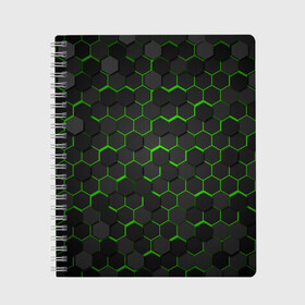 Тетрадь с принтом OCTAGON зеленый , 100% бумага | 48 листов, плотность листов — 60 г/м2, плотность картонной обложки — 250 г/м2. Листы скреплены сбоку удобной пружинной спиралью. Уголки страниц и обложки скругленные. Цвет линий — светло-серый
 | neon octagon | octagon | зеленые соты | зеленые соты в неоне | неон | неоновые соты | шестиугольники