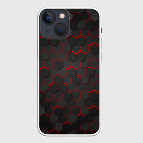 Чехол для iPhone 13 mini с принтом OCTAGON красный ,  |  | neon octagon | octagon | красные соты | красные соты в неоне | неон | неоновые соты | шестиугольники