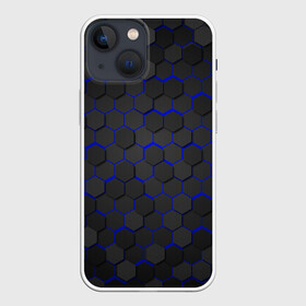 Чехол для iPhone 13 mini с принтом OCTAGON синий ,  |  | neon octagon | octagon | неон | неоновые соты | синие соты | синие соты в неоне | шестиугольники