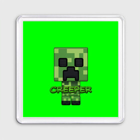 Магнит 55*55 с принтом MINECRAFT CREEPER , Пластик | Размер: 65*65 мм; Размер печати: 55*55 мм | game | minecraft | блоки | игра | квадраты | компьютерная игра | крипер | майнкрафт