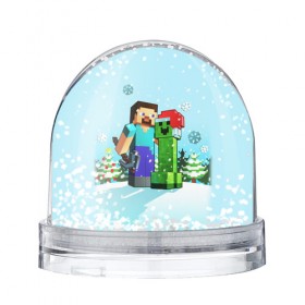 Снежный шар с принтом MINECRAFT НОВОГОДНИЙ , Пластик | Изображение внутри шара печатается на глянцевой фотобумаге с двух сторон | game | minecraft | блоки | дед мороз | елка | зима | игра | квадраты | компьютерная игра | крипер | майнкрафт | новый год | рождество