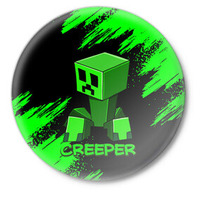 Значок с принтом MINECRAFT CREEPER ,  металл | круглая форма, металлическая застежка в виде булавки | game | minecraft | блоки | игра | квадраты | компьютерная игра | крипер | майнкрафт