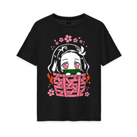 Женская футболка хлопок Oversize с принтом Nezuko Kamado , 100% хлопок | свободный крой, круглый ворот, спущенный рукав, длина до линии бедер
 | blade of demon destruction | demon slayer | kimetsu no yaiba | nezuko kamado | клинок рассекающий демонов | нэдзуко камадо
