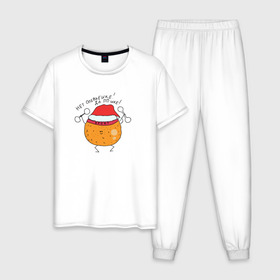 Мужская пижама хлопок с принтом Мандаринка Новый год , 100% хлопок | брюки и футболка прямого кроя, без карманов, на брюках мягкая резинка на поясе и по низу штанин
 | 