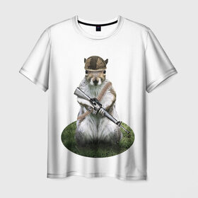 Мужская футболка 3D с принтом Суслик с оружием , 100% полиэфир | прямой крой, круглый вырез горловины, длина до линии бедер | оружие | солдат | суслик