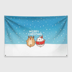 Флаг-баннер с принтом Molang Merry Christmas , 100% полиэстер | размер 67 х 109 см, плотность ткани — 95 г/м2; по краям флага есть четыре люверса для крепления | chicken | christmas | deer | korea | molang | newyear | piupiu | rabbit | smow | snowflakes | winter | год | зима | корея | кролик | моланг | новый | олень | пиу | рождество | снег | снежинка