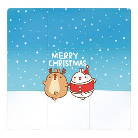 Магнитный плакат 3Х3 с принтом Molang. Merry Christmas , Полимерный материал с магнитным слоем | 9 деталей размером 9*9 см | chicken | christmas | deer | korea | molang | newyear | piupiu | rabbit | smow | snowflakes | winter | год | зима | корея | кролик | моланг | новый | олень | пиу | рождество | снег | снежинка