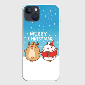 Чехол для iPhone 13 с принтом Molang. Merry Christmas ,  |  | chicken | christmas | deer | korea | molang | newyear | piupiu | rabbit | smow | snowflakes | winter | год | зима | корея | кролик | моланг | новый | олень | пиу | рождество | снег | снежинка