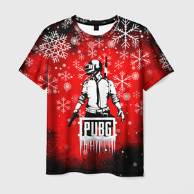 Мужская футболка 3D с принтом PUBG. , 100% полиэфир | прямой крой, круглый вырез горловины, длина до линии бедер | 2020 | pubg | игра | игроман | киберспорт | киберспортсмены | новогодний pubg | новый год | пабг | пубг | снежинки