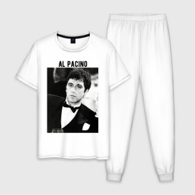 Мужская пижама хлопок с принтом Аль Пачино , 100% хлопок | брюки и футболка прямого кроя, без карманов, на брюках мягкая резинка на поясе и по низу штанин
 | al pacino | аль пачино | лицо со шрамом | тони монтана