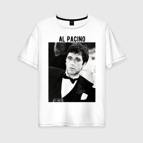 Женская футболка хлопок Oversize с принтом Аль Пачино , 100% хлопок | свободный крой, круглый ворот, спущенный рукав, длина до линии бедер
 | Тематика изображения на принте: al pacino | аль пачино | лицо со шрамом | тони монтана