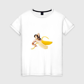 Женская футболка хлопок с принтом Николас Кейдж в банане , 100% хлопок | прямой крой, круглый вырез горловины, длина до линии бедер, слегка спущенное плечо | mem | memes | актер | банан | знаменитость | мем | николас кейдж | прикол | смешная картинка | юмор