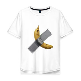 Мужская футболка хлопок Oversize с принтом Банан за 120 тысяч долларов , 100% хлопок | свободный крой, круглый ворот, “спинка” длиннее передней части | art basel | banan | mem | memas | meme | мем | мемас | мемчик