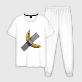 Мужская пижама хлопок с принтом Банан за 120 тысяч долларов , 100% хлопок | брюки и футболка прямого кроя, без карманов, на брюках мягкая резинка на поясе и по низу штанин
 | art basel | banan | mem | memas | meme | мем | мемас | мемчик