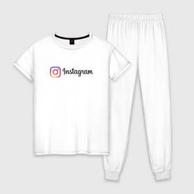 Женская пижама хлопок с принтом INSTAGRAM , 100% хлопок | брюки и футболка прямого кроя, без карманов, на брюках мягкая резинка на поясе и по низу штанин | insta | instagram | instagramm | social | видео | инста | инстаграм | инстаграмм | приложение | социальная сеть | фото