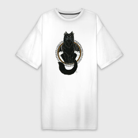 Платье-футболка хлопок с принтом Йольский кот ,  |  | йоль | йольский кот | кот | мифы | праздник | руны | солнцестояние | черный кот