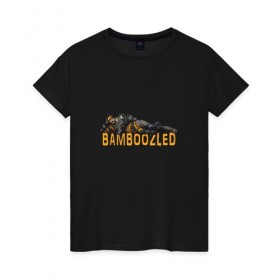 Женская футболка хлопок с принтом BAMBOOZLED , 100% хлопок | прямой крой, круглый вырез горловины, длина до линии бедер, слегка спущенное плечо | Тематика изображения на принте: apex legends | mirage | апекс легендс | игра | иллюзионер | орех | персонаж