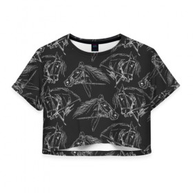 Женская футболка Crop-top 3D с принтом кони , 100% полиэстер | круглая горловина, длина футболки до линии талии, рукава с отворотами | животные | конный спорт | конь | лошадь | наездник | спорт