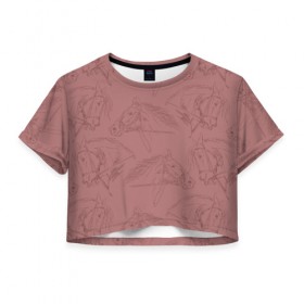 Женская футболка Crop-top 3D с принтом Кони , 100% полиэстер | круглая горловина, длина футболки до линии талии, рукава с отворотами | животные | конный спорт | конь | лошадь | наездник | спорт