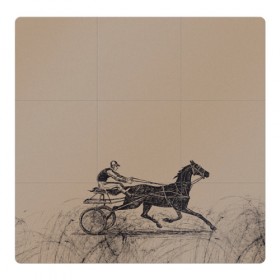 Магнитный плакат 3Х3 с принтом лошадь с колесницей , Полимерный материал с магнитным слоем | 9 деталей размером 9*9 см | животные | конный спорт | конь | лошадь | наездник | спорт
