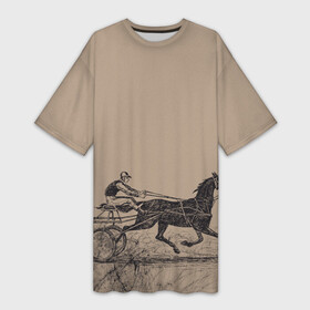 Платье-футболка 3D с принтом лошадь с колесницей ,  |  | животные | конный спорт | конь | лошадь | наездник | спорт