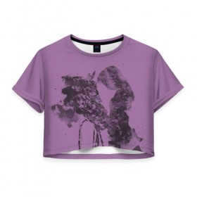 Женская футболка Crop-top 3D с принтом девушка с конем , 100% полиэстер | круглая горловина, длина футболки до линии талии, рукава с отворотами | животные | конный спорт | конь | лошадь | наездник | спорт