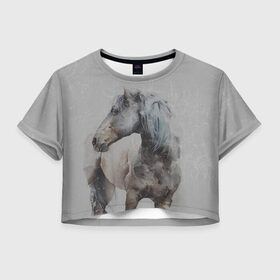 Женская футболка Crop-top 3D с принтом лошадь , 100% полиэстер | круглая горловина, длина футболки до линии талии, рукава с отворотами | животные | конный спорт | конь | лошадь | наездник | спорт