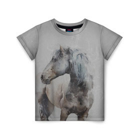Детская футболка 3D с принтом лошадь , 100% гипоаллергенный полиэфир | прямой крой, круглый вырез горловины, длина до линии бедер, чуть спущенное плечо, ткань немного тянется | животные | конный спорт | конь | лошадь | наездник | спорт