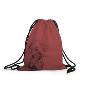 Рюкзак-мешок 3D с принтом конь на красном фоне , 100% полиэстер | плотность ткани — 200 г/м2, размер — 35 х 45 см; лямки — толстые шнурки, застежка на шнуровке, без карманов и подкладки | животные | конный спорт | конь | лошадь | наездник | спорт