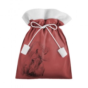Подарочный 3D мешок с принтом конь на красном фоне , 100% полиэстер | Размер: 29*39 см | Тематика изображения на принте: животные | конный спорт | конь | лошадь | наездник | спорт