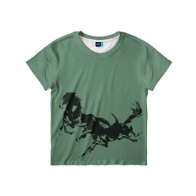 Детская футболка 3D с принтом черные кони , 100% гипоаллергенный полиэфир | прямой крой, круглый вырез горловины, длина до линии бедер, чуть спущенное плечо, ткань немного тянется | животные | конный спорт | конь | лошадь | наездник | спорт