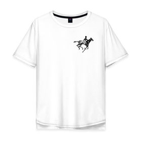 Мужская футболка хлопок Oversize с принтом всадник на коне , 100% хлопок | свободный крой, круглый ворот, “спинка” длиннее передней части | животные | конный спорт | конь | лошадь | наездник | спорт