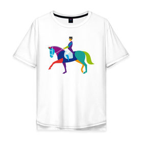 Мужская футболка хлопок Oversize с принтом Всадник на коне , 100% хлопок | свободный крой, круглый ворот, “спинка” длиннее передней части | Тематика изображения на принте: животные | конный спорт | конь | лошадь | наездник | спорт | стикер