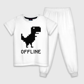 Детская пижама хлопок с принтом Offline , 100% хлопок |  брюки и футболка прямого кроя, без карманов, на брюках мягкая резинка на поясе и по низу штанин
 | dinosaur | google | internet | offline | гугл | динозавр | интернет | офлайн | оффлайн