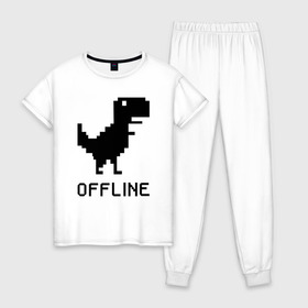 Женская пижама хлопок с принтом Offline , 100% хлопок | брюки и футболка прямого кроя, без карманов, на брюках мягкая резинка на поясе и по низу штанин | Тематика изображения на принте: dinosaur | google | internet | offline | гугл | динозавр | интернет | офлайн | оффлайн