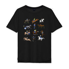 Мужская футболка хлопок Oversize с принтом конный виды спорта , 100% хлопок | свободный крой, круглый ворот, “спинка” длиннее передней части | Тематика изображения на принте: животные | конный спорт | конь | лошадь | наездник | спорт