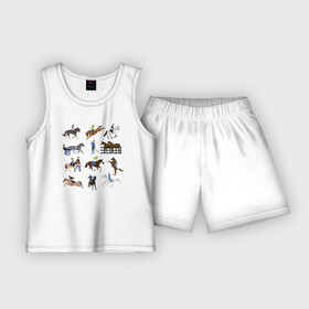 Детская пижама с шортами хлопок с принтом конный виды спорта ,  |  | Тематика изображения на принте: животные | конный спорт | конь | лошадь | наездник | спорт