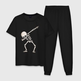 Мужская пижама хлопок с принтом DAB Skeleton , 100% хлопок | брюки и футболка прямого кроя, без карманов, на брюках мягкая резинка на поясе и по низу штанин
 | 