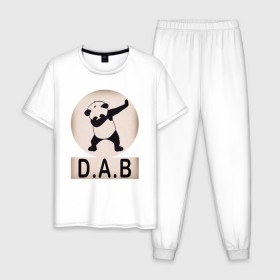 Мужская пижама хлопок с принтом DAB Panda , 100% хлопок | брюки и футболка прямого кроя, без карманов, на брюках мягкая резинка на поясе и по низу штанин
 | best | dab | dabbig | dance | freedom | hip hop | music | panda | rap | даб | даббинг | животные | крутой | лучший | медведь | музыка | панда | рэп | рэпер | свобода | танец | хип хоп