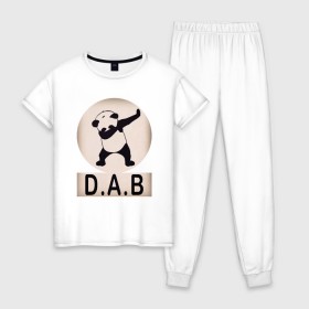 Женская пижама хлопок с принтом DAB Panda , 100% хлопок | брюки и футболка прямого кроя, без карманов, на брюках мягкая резинка на поясе и по низу штанин | best | dab | dabbig | dance | freedom | hip hop | music | panda | rap | даб | даббинг | животные | крутой | лучший | медведь | музыка | панда | рэп | рэпер | свобода | танец | хип хоп
