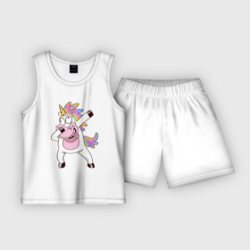 Детская пижама с шортами хлопок с принтом Dabbing Unicorn ,  |  | best | dab | dabbig | dance | freedom | hip hop | music | rap | unicorn | даб | даббинг | единорог | крутой | лучший | музыка | рэп | рэпер | свобода | танец | хип хоп