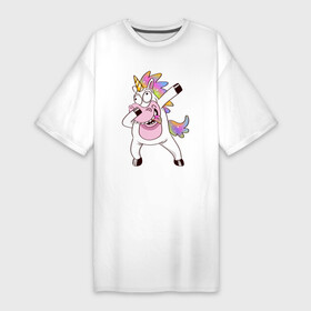 Платье-футболка хлопок с принтом Dabbing Unicorn ,  |  | best | dab | dabbig | dance | freedom | hip hop | music | rap | unicorn | даб | даббинг | единорог | крутой | лучший | музыка | рэп | рэпер | свобода | танец | хип хоп