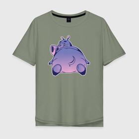 Мужская футболка хлопок Oversize с принтом Бегемотик , 100% хлопок | свободный крой, круглый ворот, “спинка” длиннее передней части | hippo | бегемот | бегемотик | гиппопотам