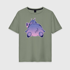 Женская футболка хлопок Oversize с принтом Бегемотик , 100% хлопок | свободный крой, круглый ворот, спущенный рукав, длина до линии бедер
 | hippo | бегемот | бегемотик | гиппопотам